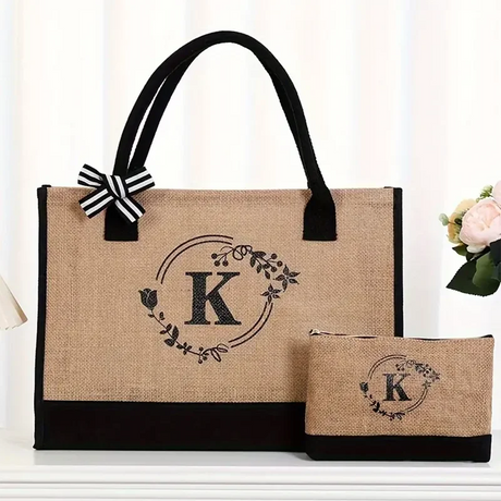 Reusable Jute Large Capacity Printed Letters Set Ladies Tote Bag Shopping Party Party DIY Gift Bag Shopping