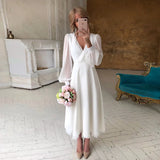 Chiffon Wedding Dresses For Women 2023 V-neck Long Sleeves Simple Wedding Gowns A-line Formal Occasion Dresses vestidos de novia