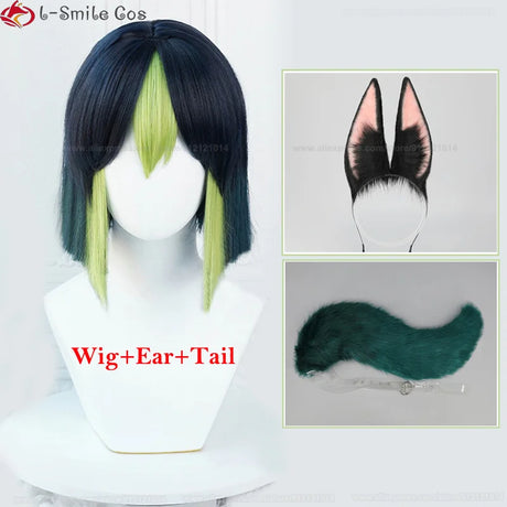 Tighnari Cosplay Wig Game  Sumeru Tighnari Short Heat Resistant Synthetic Hair Halloween Party Wigs Ear + Wig Cap