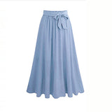 Casual Streetwear Plus Size Long Skirts Women Summer Chiffon Lace Up Bow Maxi Skirt Elegant Stretch High Waist Big Swing Faldas