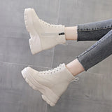 Autumn Winter Platform Height Increasing Shoes 9cm Hidden Heels Wedge Sneakers Female Casual All-match Thick Sole Short Boots