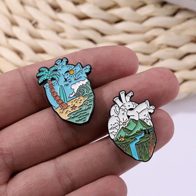 Outdoor Natural Scenery 3-6pcs/set Enamel Pins Custom Cosmic Mountains Travel Brooches Lapel Badges Jewelry Gift for Friends