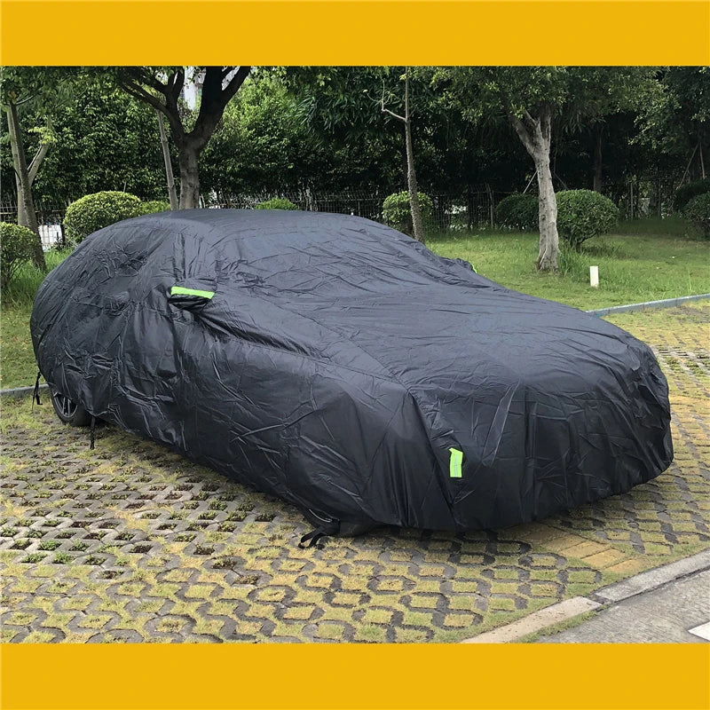 Universal SUV/Sedan Full Car Covers Outdoor Waterproof Sun Rain Snow Protection UV Car Zipper Design Black Car Case Cover S-XXL