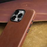 YMW Scratc Crazy Horse Genuine Leather Case for iPhone 15 14 Pro Max Plus 13 12 mini Magnetic PULL-UP Cowhide Phone Cover