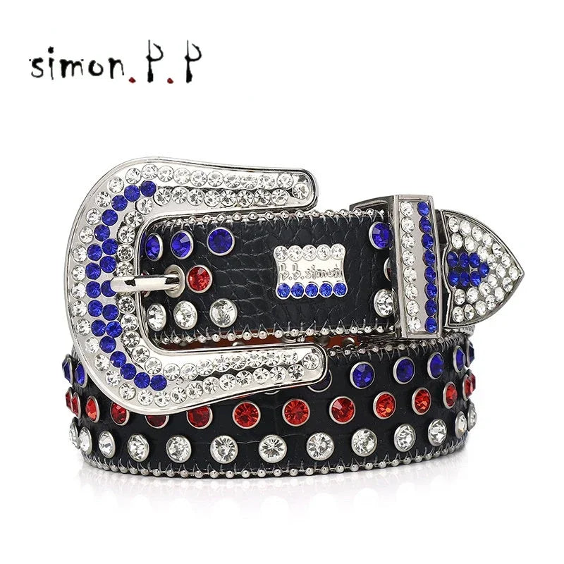 Punk Rock Colorful Rhinestones Belt Studded Western Bling Belts Y2K for Women Men Cowgirl Cowboy with Diamond Ceinture Femme