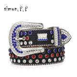 Punk Rock Colorful Rhinestones Belt Studded Western Bling Belts Y2K for Women Men Cowgirl Cowboy with Diamond Ceinture Femme