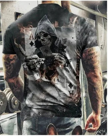 Men's Horror Skull Print 3d Printed Vintage T-shirt Classic Casual Summer Crew Neck Short Sleeve Oversized T-shirt Hip Hop