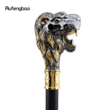 Golden Black Lion Head with Mustache Single Joint Walking Stick with Hidden Plate Self Defense Fashion Cane Plate Crosier 93cm