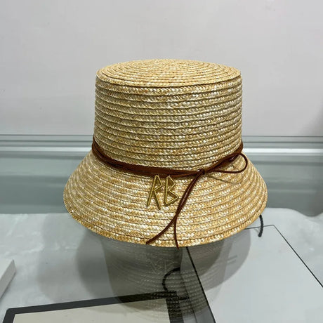 RB Straw bucket Hat for women Retro Elegant outing  along Straw Hat Basin Hat Sun Protection Sun hat in beach