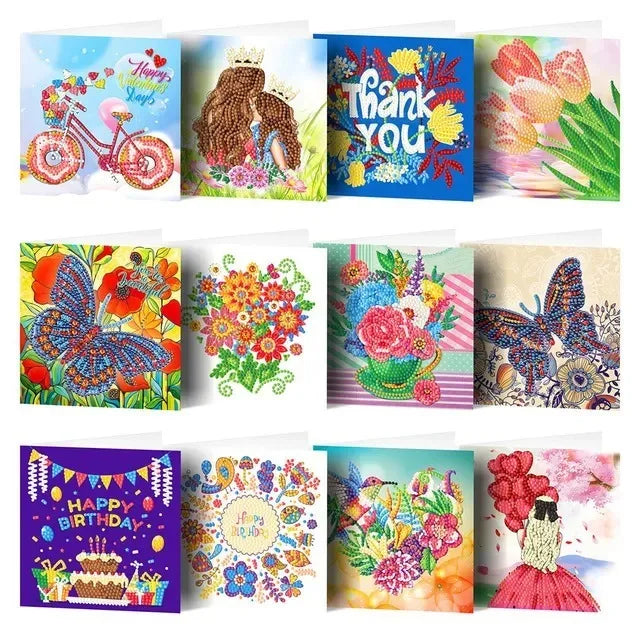 AZQSD Diamond Painting Greeting Card Blessing Christmas 6/8/12pcs Happy Birthday Animal Flower Landscape Envelope Postcard