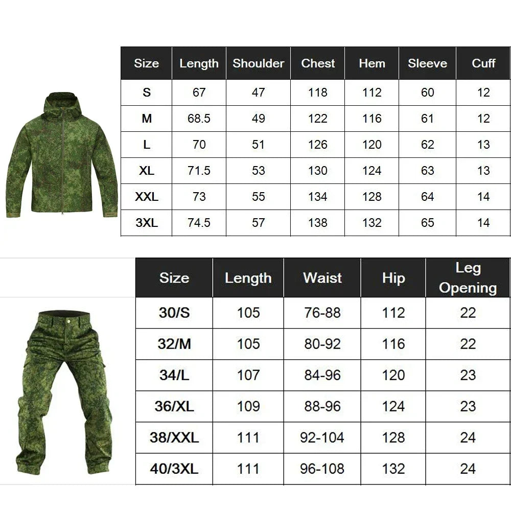 Russian Camo EMR 2 Pcs Sets Men Tactical Waterproof Suit Jacket Outdoor Soft Shell Pants Army Pants Military Uniform Hoodie