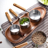 4pcs Stack Able Stainless Steel Measuring Spoons With Wood Handle Double-Scale Measure Cup For Kitchen Bakeware Measuring Tools