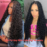 613 Blonde Bohemian Box Braids Wigs Full Lace Front Wigs Knotless Braided With Curly Synthetic Hair Wig Goddess Locs Braided Wig