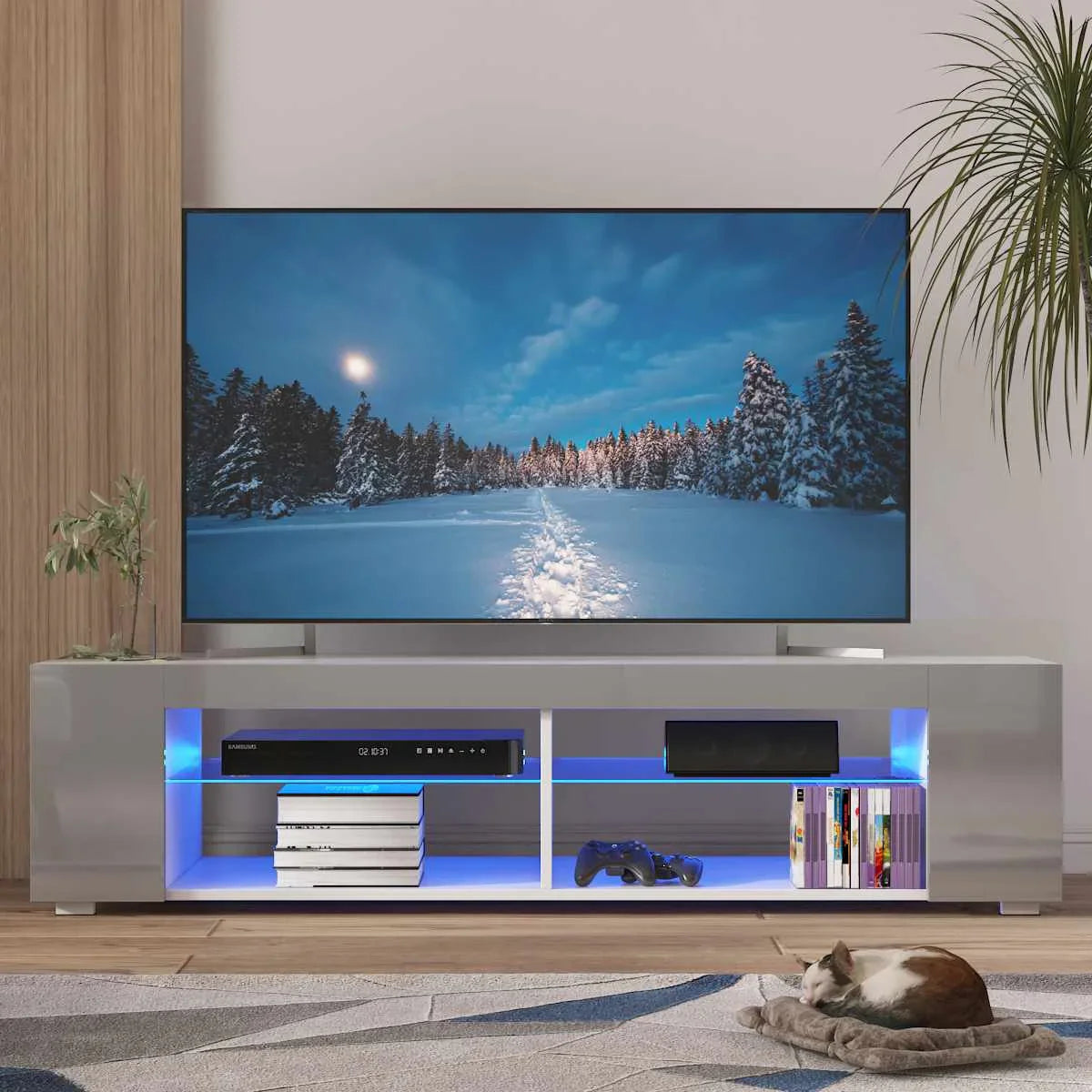 High Gloss Modern TV Stand Bookshelves With LED Light 4-Shelf Console Cabinet Home Office TV bracket Living Room Furniture