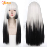 MEIFAN Synthetic Long Straight Lolita Wig with Bangs Wig Girl Cute Mixed Black Red Blonde Cosplay Party Halloween Harajuku Wig