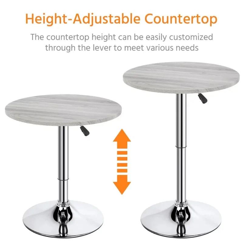 Height Adjustable Pub Round Table 360° Swivel for Bistro Café Home Bar, Gray