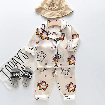 Toddler Girls Silk Satin Pajamas Sets Cartoon Kids Boys Pyjamas Baby Sleepwear Suit Girl Casual Home Wear Clothes Boy Loungewear