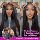 Glueless Wigs Human Hair Ready To Wear And Go 210% Density 5x5 HD Transparent Glueless Lace Closure Wig Straight Human Hair Wigs