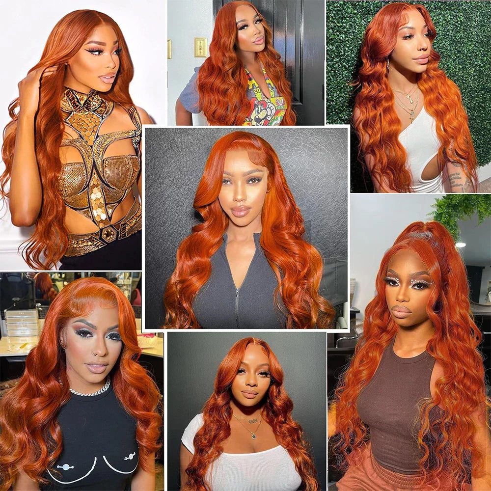 Ginger Body Wave 13x4 Lace Front Human Hair Wigs 30 Inch Brazilian Colored Ginger Orange Body Wave 13x6 Hd Lace Frontal Wig