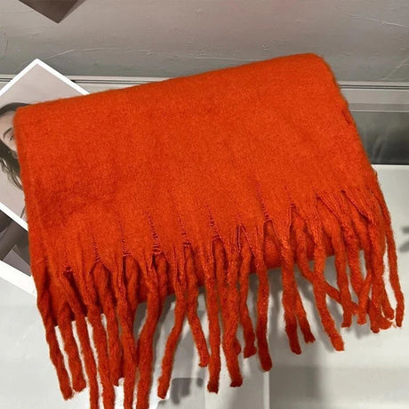 Luxury Cashmere Bright Solid Color Women Scarf Winter Shawl and Wrap Classic Tassel Female Foulard Thick Blanket Shawl Accessory