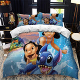 3D Cartoon Bedding Set Disney Lilo & Stitch Queen King Quilt Comforter Duvet Cover Set Children Kids Boys Bedroom Home Textile