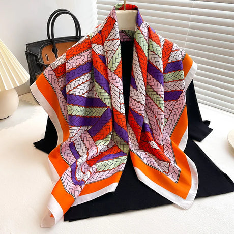 Luxury Women 90x90CM New Twill Silk Big Square Scarf Shawl Fashion Printed Design Summer High Quality Ladies Sunscreen Scarves