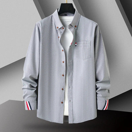 2024 New Men's High Quality Fashion Business Casual Solid Color Long Sleeve Shirt Men Striped Decorative Cargo Shirt