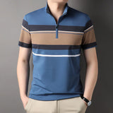 Top Grade Yarn-dyed Process Cotton Zipper New Summer Brand Striped Polo Shirt Short Sleeve Casual Tops Fashions Clothes Men