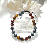 Lii Ji Natural Snowflake Obsidian Tiger’s Eye 8mm Adjustable Bracelet for Male Jewelry