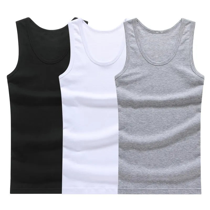 100% Cotton Mens Sleeveless Tank Top Solid Muscle Vest Undershirts O-neck Gymclothing Tees Whorl Tops Tank Tops