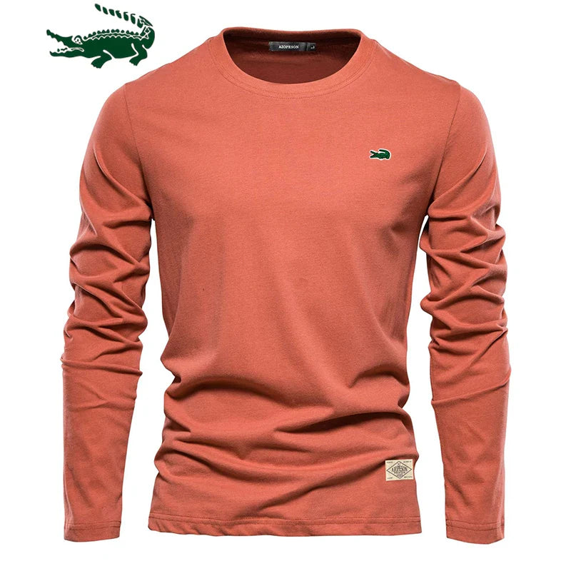 100% Cotton Long Sleeve T Shirt For Men Embroidery Casual Mens T-shirts High Quality Male Tops Classic Clothes Men's T-shirts