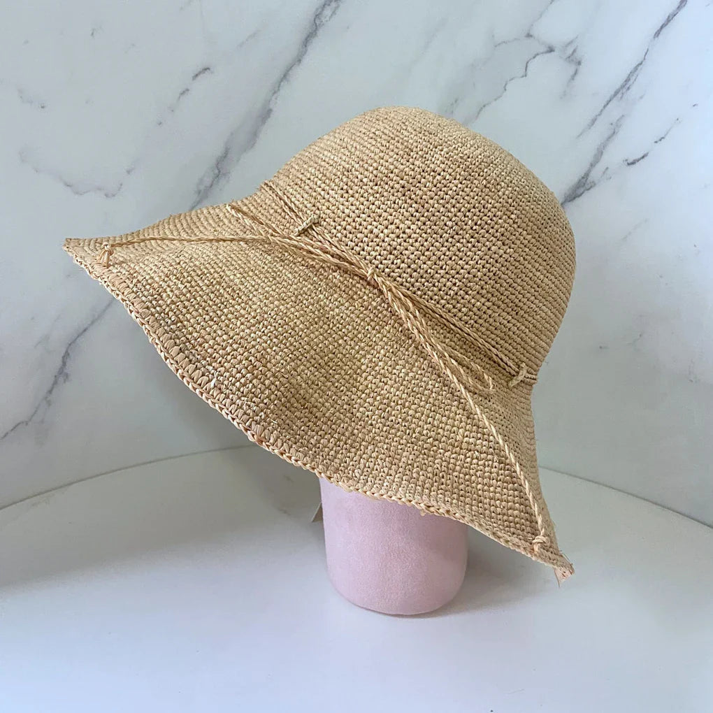 Female Natural Lafite Grass Boater Fresh Classical Brand Straw Woven Fisherman Hat Summer Outing Sunscreen Raffia Bucket Hat