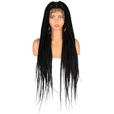 36" Full Lace Braided Wigs Synthetic Long Black Braided Wigs With Baby Hair 360 Lace Front Box Braids Wig Black Mix Burgundy Wig