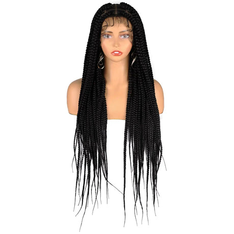 36" Full Lace Braided Wigs Synthetic Long Black Braided Wigs With Baby Hair 360 Lace Front Box Braids Wig Black Mix Burgundy Wig