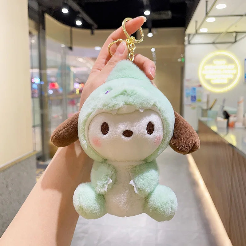 Kawaii Sanrio Plush Keychain Hello Kitty Kuromi Cinnamoroll Melody Plush Toys Doll Dinosaur Series Pendant Decor Kids Toys Gift