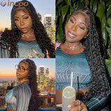 32 Inch Boho Box Braided Wigs Double Lace Front Goddess Locs Wig with Curly Ends Knotless Square Part Braided Wig with Baby Hair