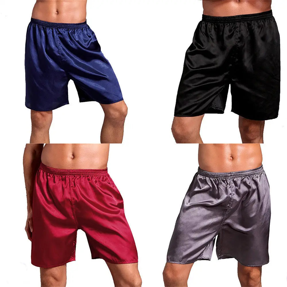 Mens Silk Satin Loose Boxers Briefs Pajamas Casual Shorts Home Nightwear Comfortable Soft Sleep Bottoms Short Pants Sleepwear