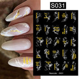 Purple Marble Nails Stickers Smoke Design Manicure Decals Golden Wave Lines Nail Slider Blooming Ink Sticker