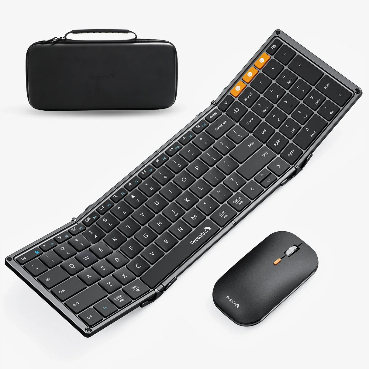 ProtoArc XKM01 Tri-Fold Bluetooth Wireless Keyboard and Mouse Combo Protable Slim 2.4g Full Size 105 Key Foldable Keyboards