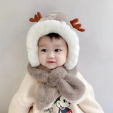 Fur Winter Baby Hat Scarf One-Piece Soft Kids Cap for Girls Boys Cartoon Warmer Neck Ears Baby Bonnet Infant Accessorie