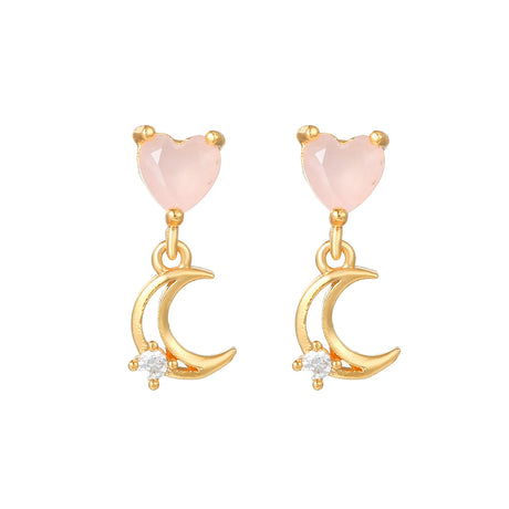 New Ins Pink Heart Zircon Stud Earring For Women Cute Gold-plated Star Zircon Geometric Earrings Fashion Aesthetic Jewelry Gift