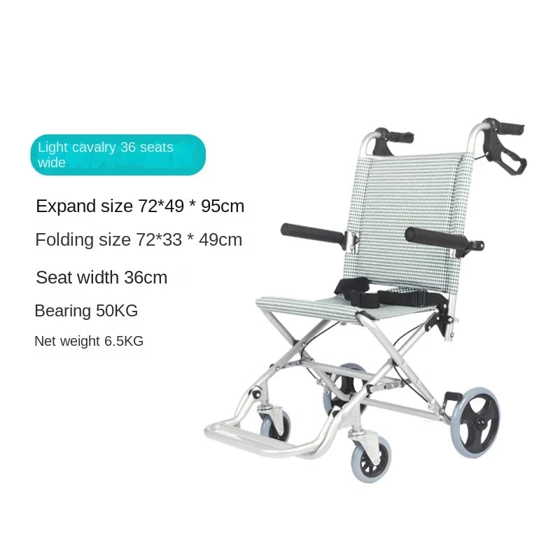 Aluminum Alloy Elderly Wheelchair with Pedal Portable Folding Travel Trolley Elderly Simple Mobility Aids Hand-pushed Wheelchair