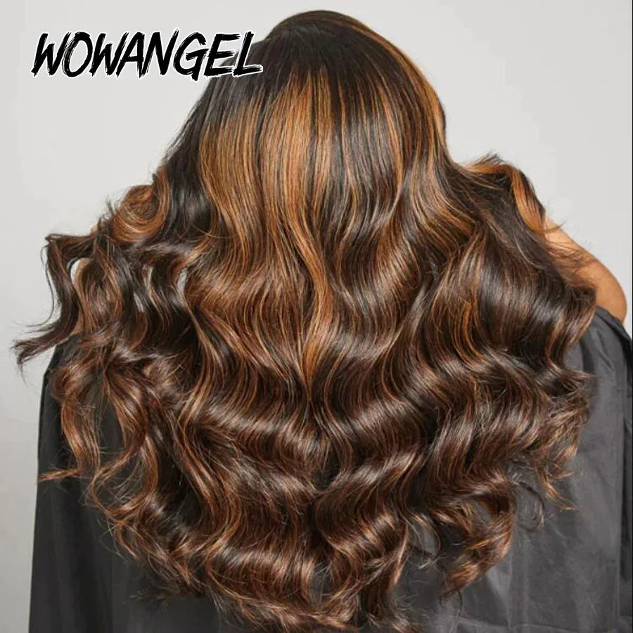 Wow Angel 250% Ombre Highlight Wig 13x6 HD Lace Front Wig Deep Part Body Wave Human Hair Wig Melt Skins Natural Scalp For Woman