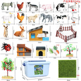 Oenux Farm House Model Action Figures Farmer Motorcycle Cow Hen Pig Animals Set Figurine Miniature PVC Cute Educational Kids Toy