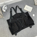 Reflective Streetwear Men Hip-Hop Chest Bag Anti theft Tactical Vest Bags Trendy Style Rectangle Casual Travel Backpack Black