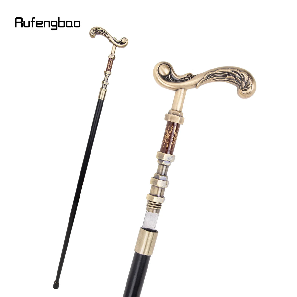 Golden Flower Single Joint Walking Stick with Hidden Plate Self Defense Fashion Cane Plate Cosplay Crosier Stick 93cm