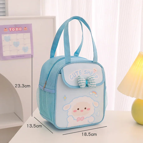 Cute Portable Lunch Box for Kids Pink Bow Bunny Thermal Insulated Lunch Bag Bento Pouch Kawaii Container School Food Storage Bag