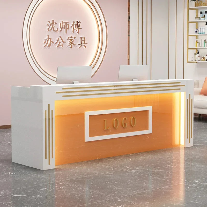 Modern Cash Register Clothing Store Counter Reception Desks Light Luxury Simple Hairdressing Beauty Salon Bar Table with Light