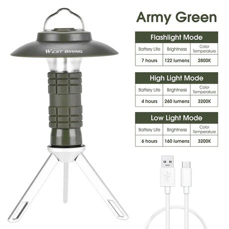 WEST BIKING Portable Camping Light with Magnetic USB Rechargeable Camping Lantern Outdoor Led Flashlight Tent Camp Supplies