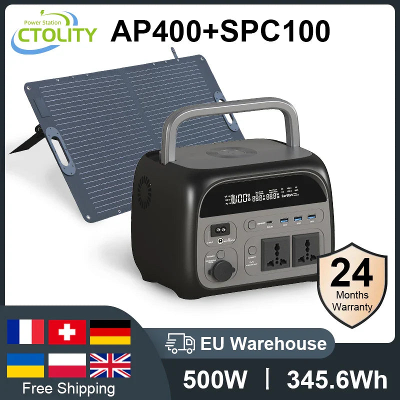 Camping Solar Generator Portable Power Station 2400W 1800W 1000W 600W,ETFE Flodable Solar Panel 100W 200W, LifePo4 Portable Back